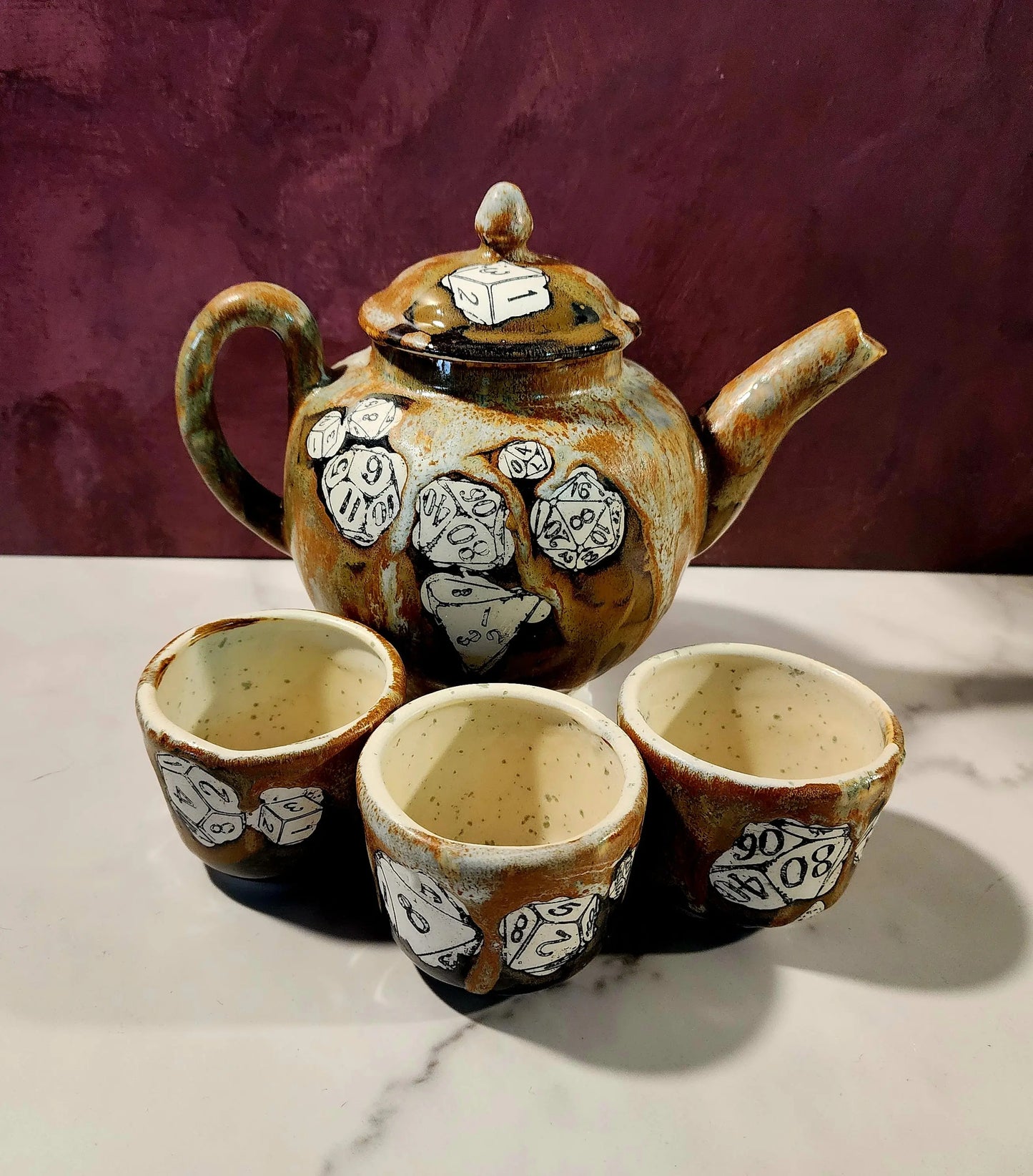 Custom TTRPG Dice Themed East Asian Style Tea Set, DnD Tea Set moonlitbeading