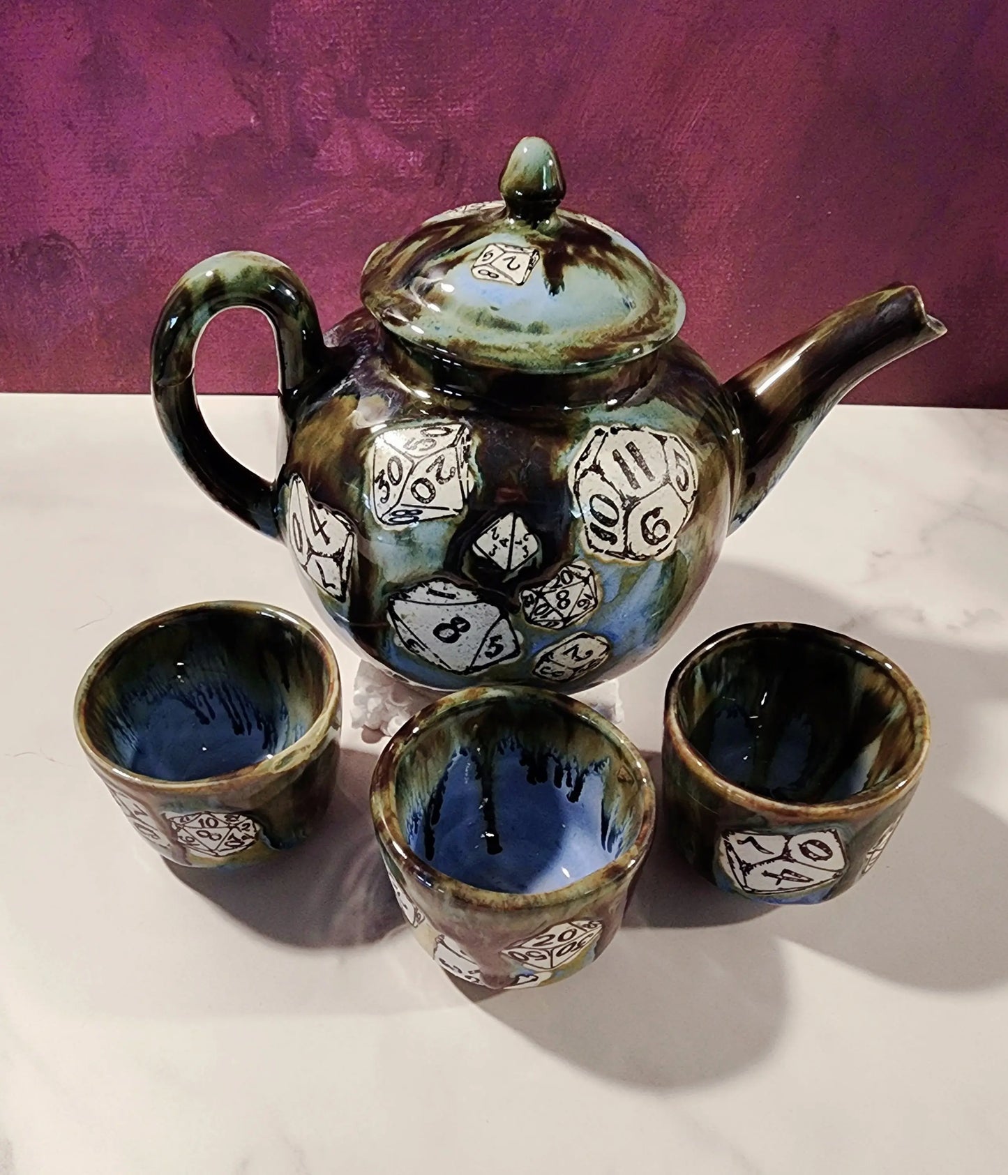 Custom TTRPG Dice Themed East Asian Style Tea Set, DnD Tea Set moonlitbeading