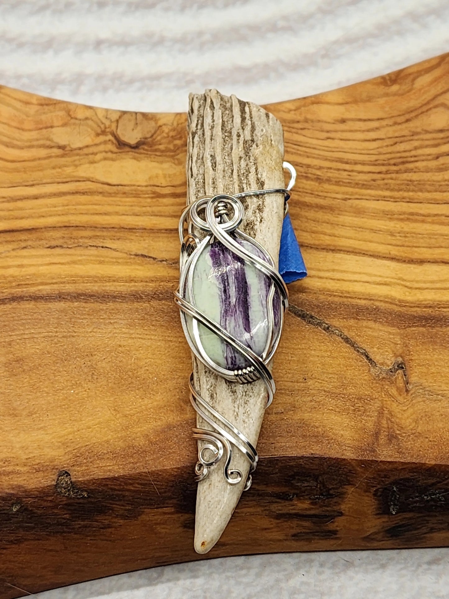 Wire Wrapped Bolivianite and Antler Pendant