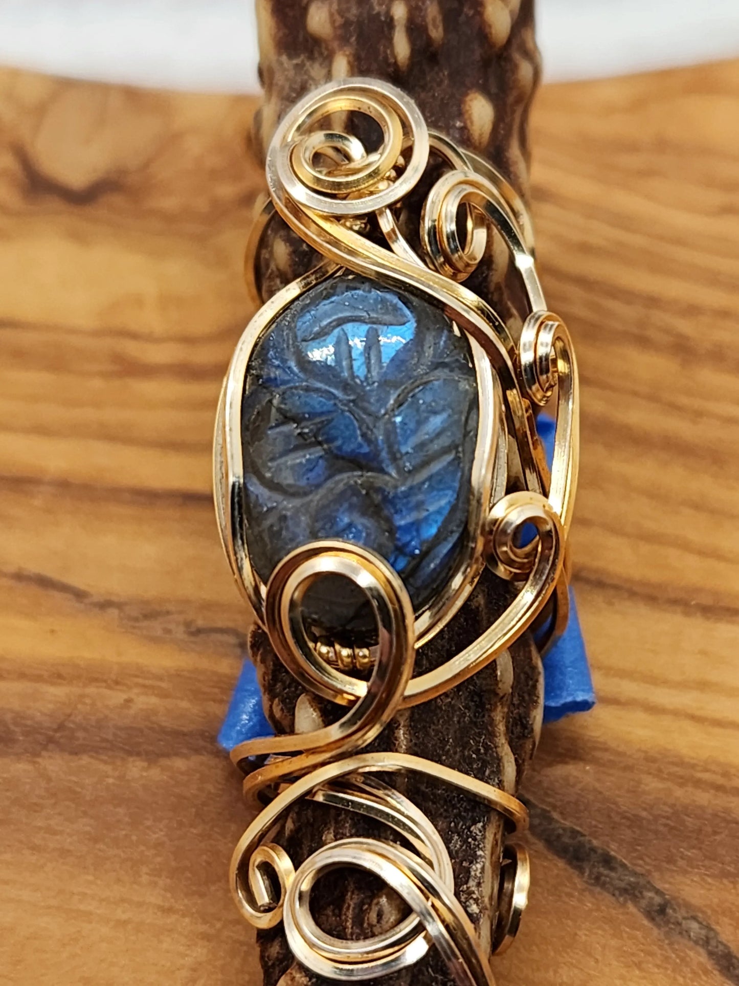 Wire Wrapped Labradorite and Antler Pendant