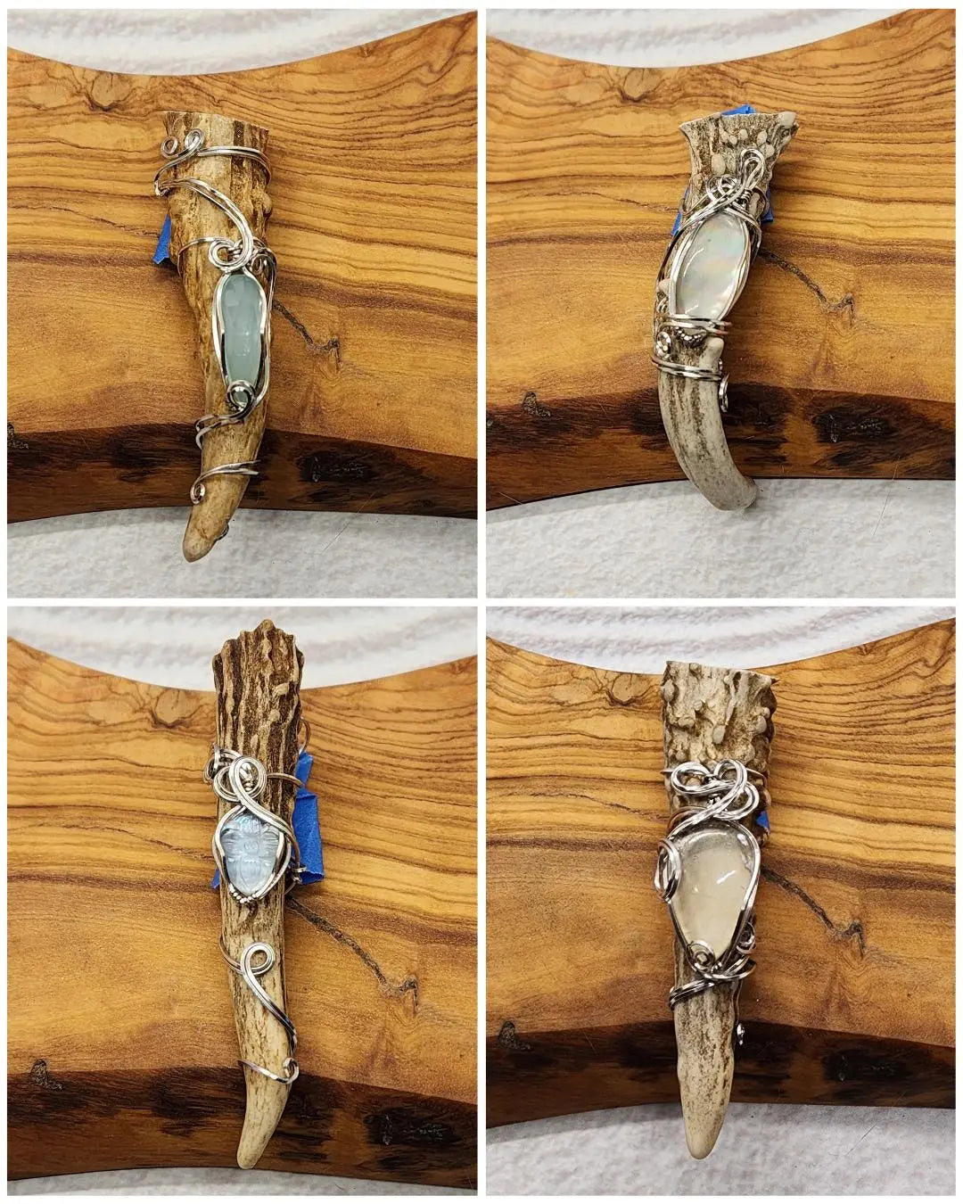 Wire Wrapped Mother of Pearl and Antler Pendant