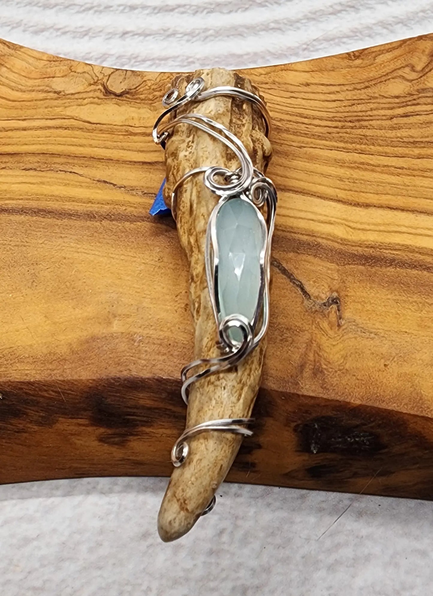 Wire Wrapped Mother of Pearl and Antler Pendant