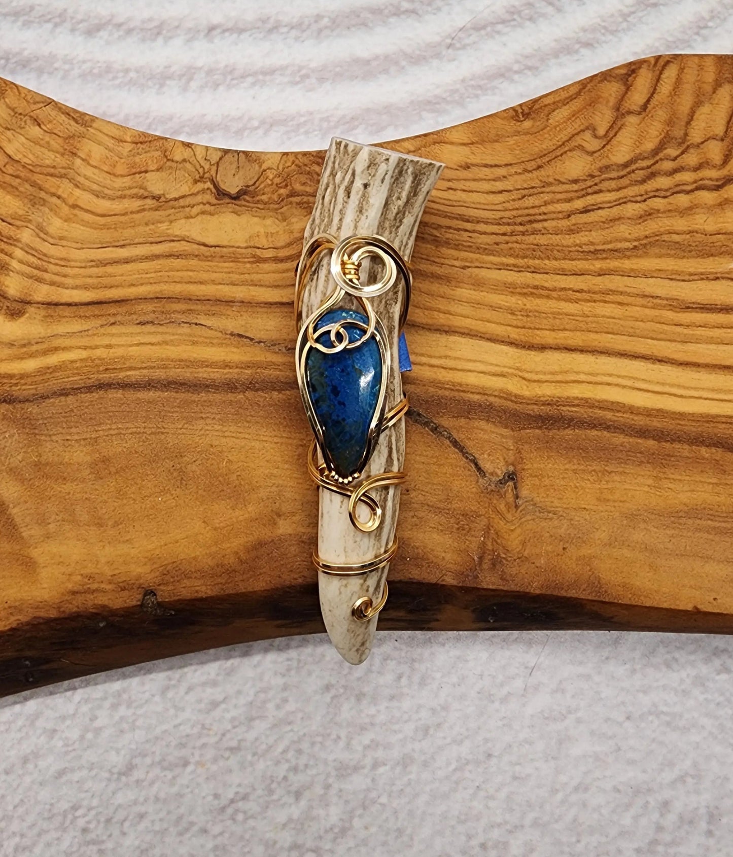 Wire Wrapped Shattuckite and Antler Pendant