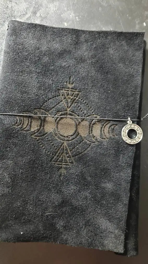 Black Moon Phase Leather Journal - moonlitbeading