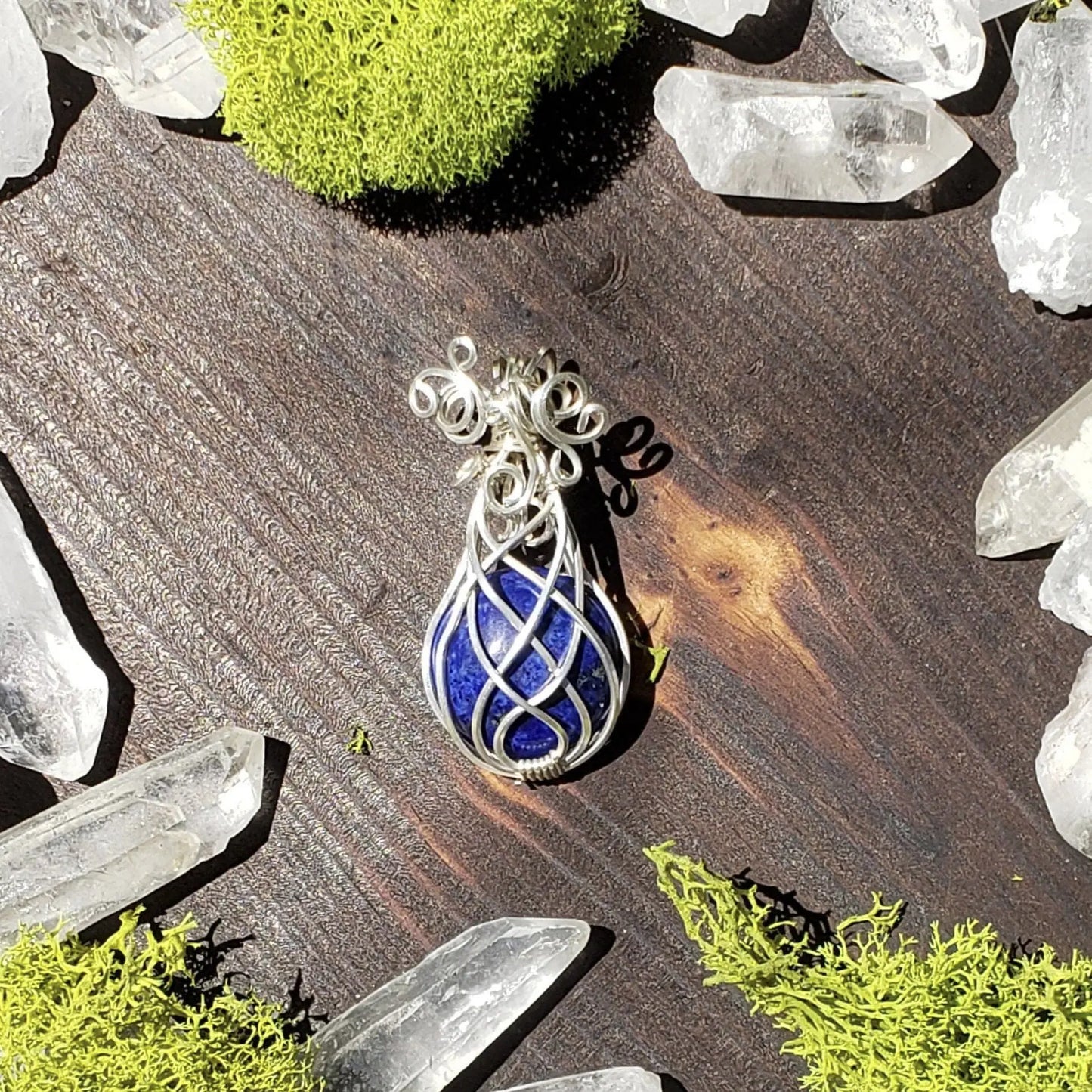 Lapis Lazuli Wire Wrapped Pendant - moonlitbeading