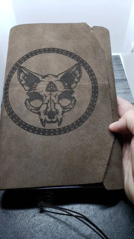 Celtic Cat Skull Refillable Leather Journal - moonlitbeading