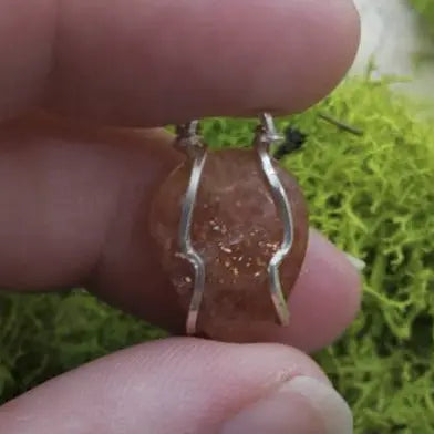 Dainty Sunstone Wire Wrapped Pendant, Boho Jewelry - moonlitbeading