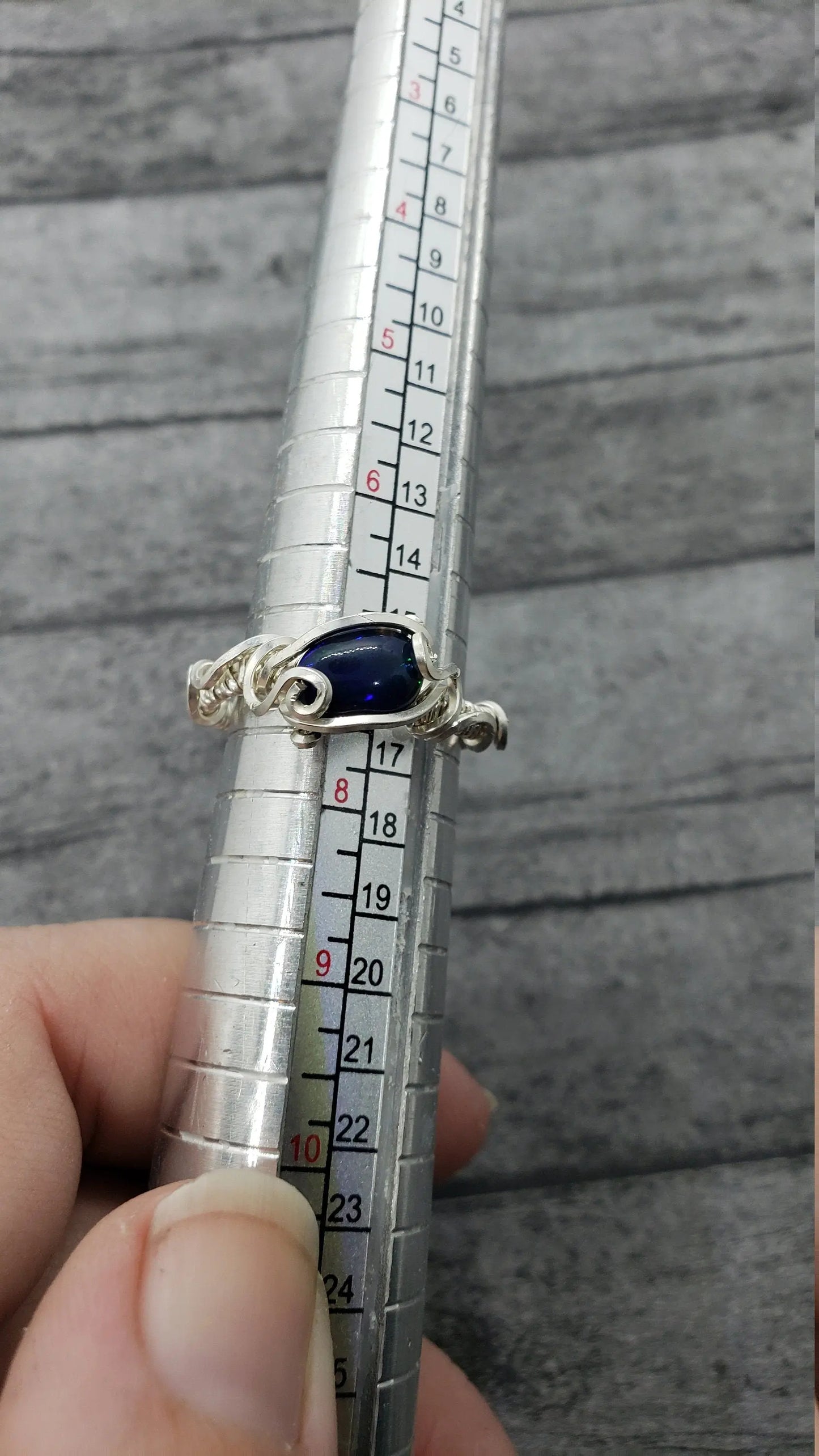 Ethiopian Black Opal Ring, 925 Sterling Silver, Size 7.25, Handmade, Natural Stone - moonlitbeading