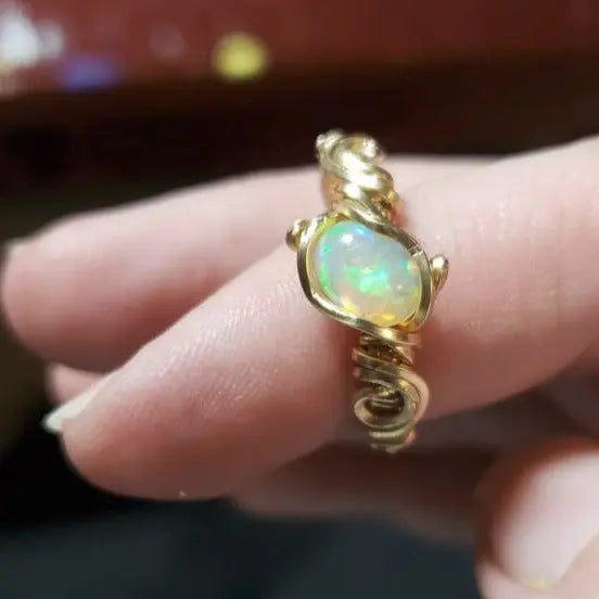 Ethiopian Opal Ring Size 5, Wire wrapped ring - moonlitbeading