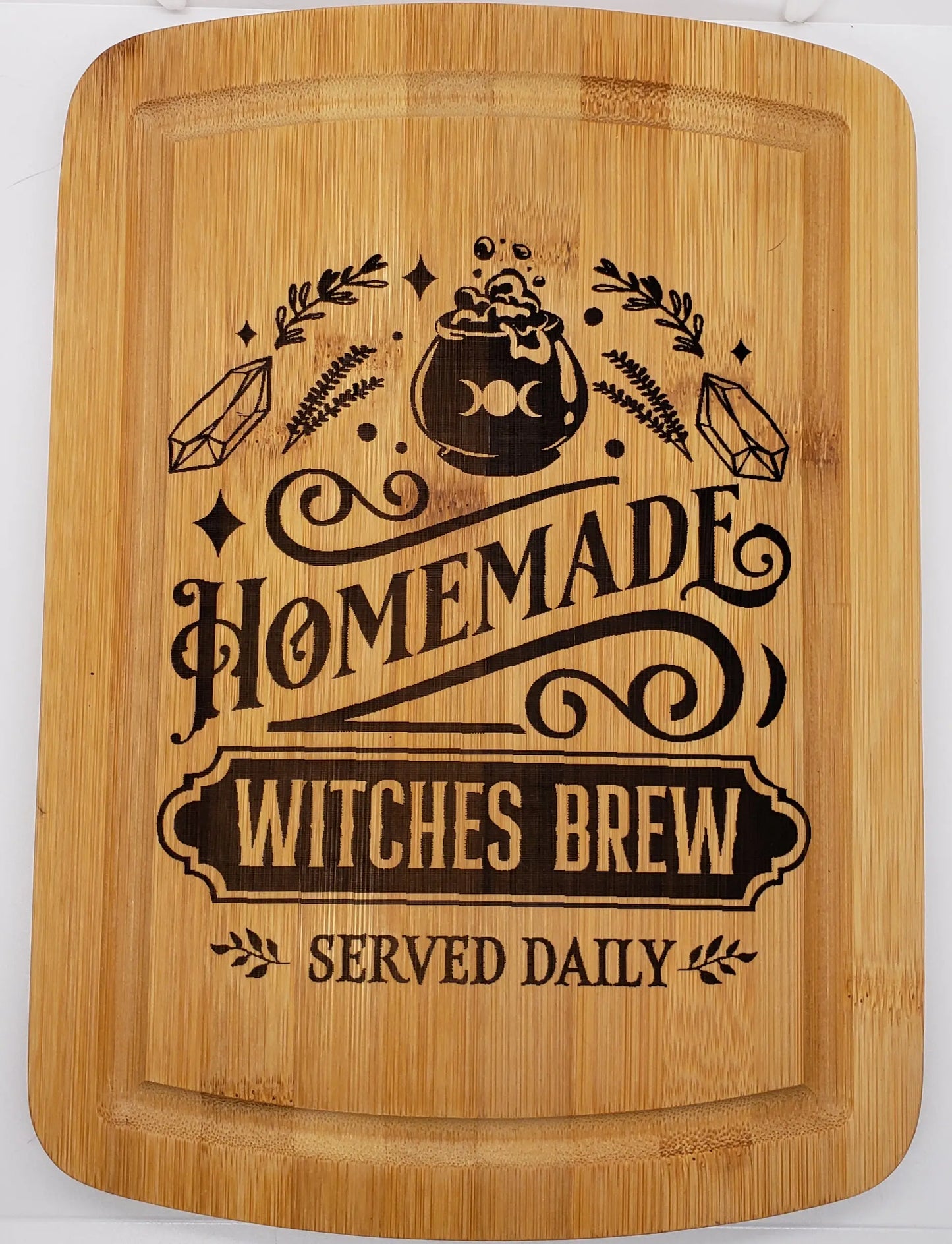 Homemade Witches Brew Served Daily Engraved Cutting Board, Witchy Homewarming gift, Coffee Lovers, Kitchen Witch bamboo, cat, cutting board, witch