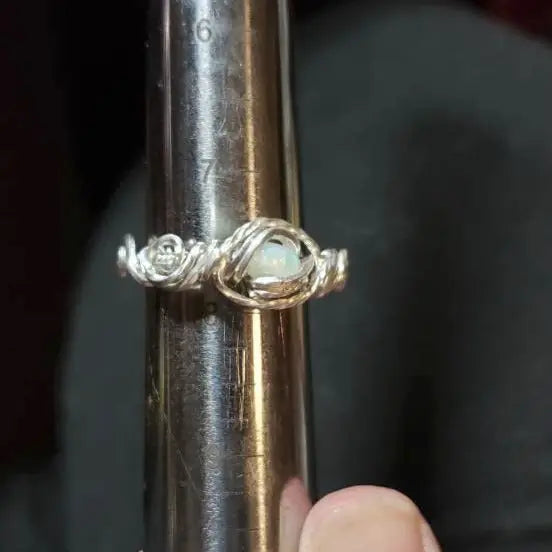 White Opal Ring Size 7.75 - moonlitbeading