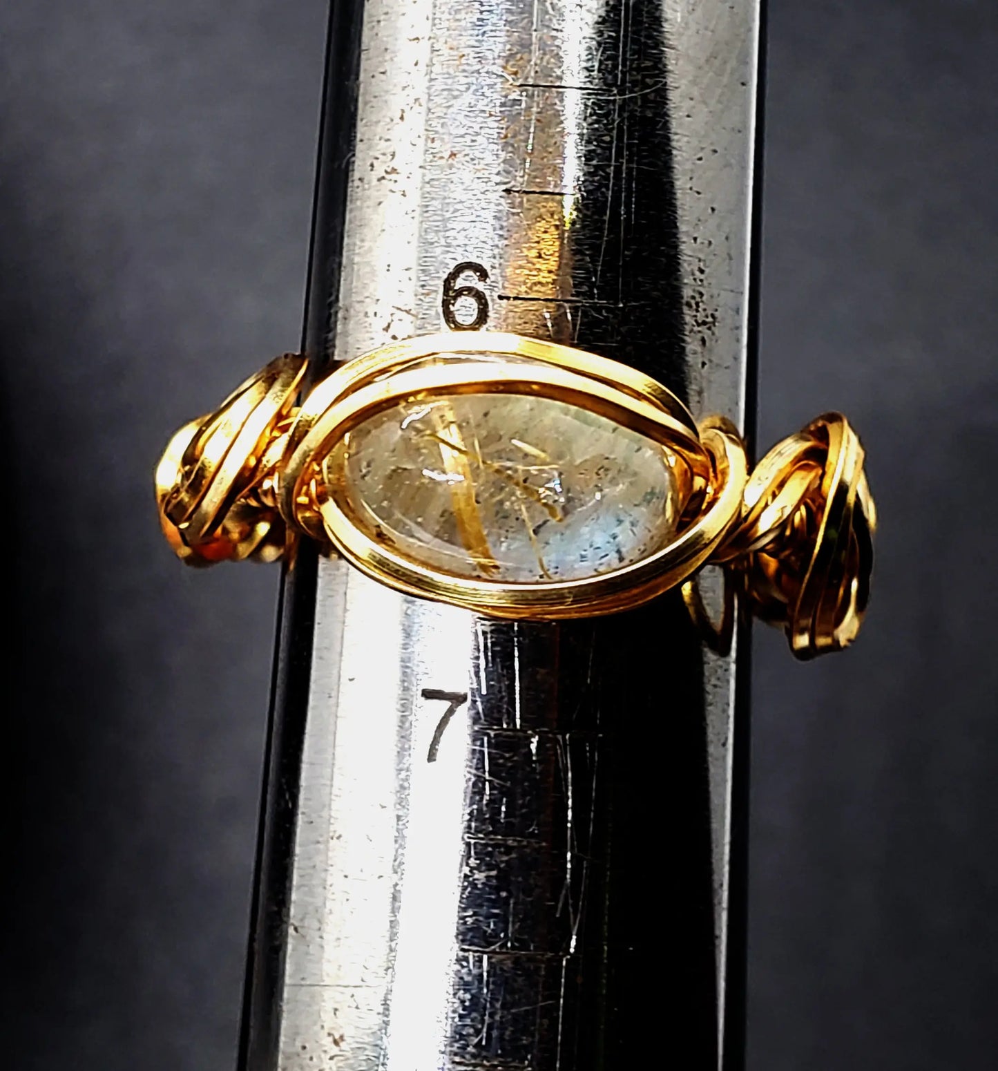 Labradorite and Rutilated Quart Ring, Sz 6.25 gemstone ring, labradorite, Rutilated Quartz