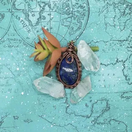 Wire Wrapped Lapis Pendant, Yoga Jewelry, Meditation jewelry - moonlitbeading