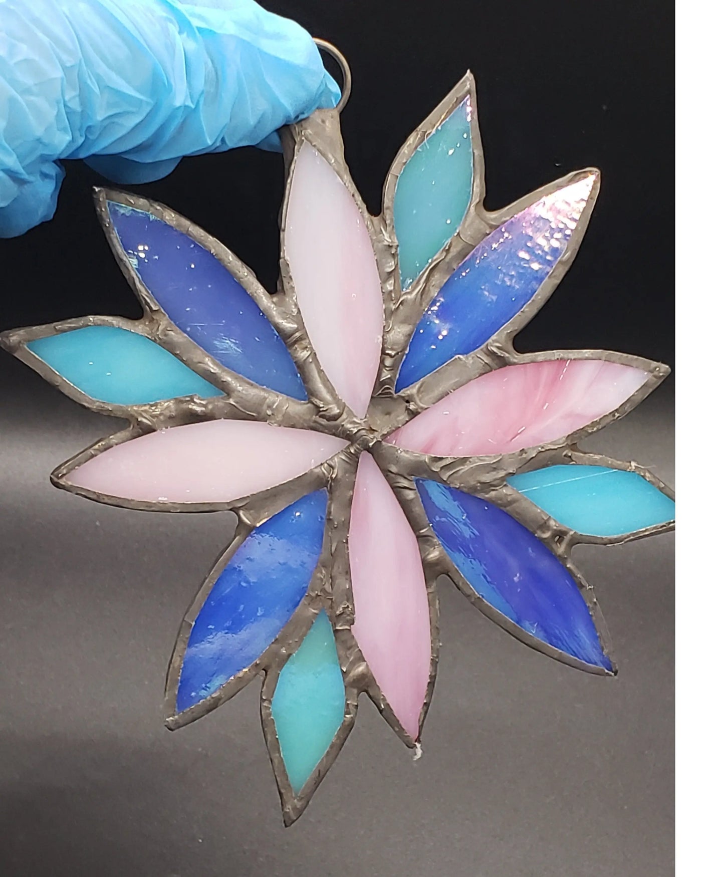 Large Bisexual Flower Suncatcher, LGBTQ+ Floral stained glass bisexual, blue, lgbtq+, pink, purple, stained glass, suncatcher