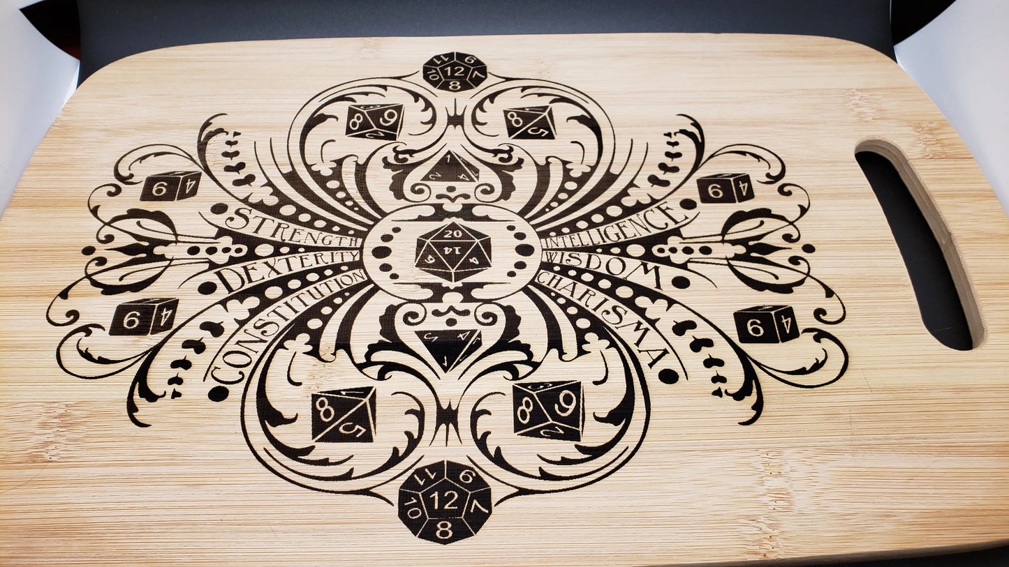 Large DnD Dice Engraved Cutting Board bamboo, cutting board