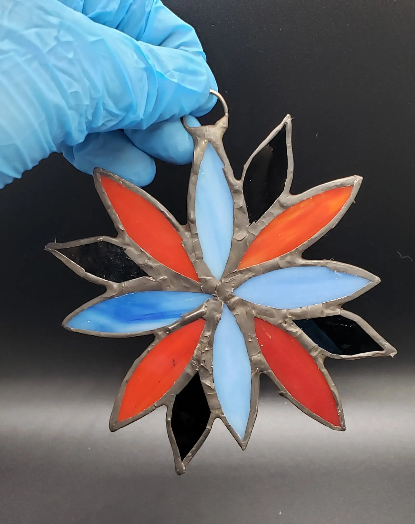 Large Polyamorous Flower Suncatcher, LGBTQ+ Floral stained glass blue, lgbtq+, polyamorous, red, stained glass, suncatcher