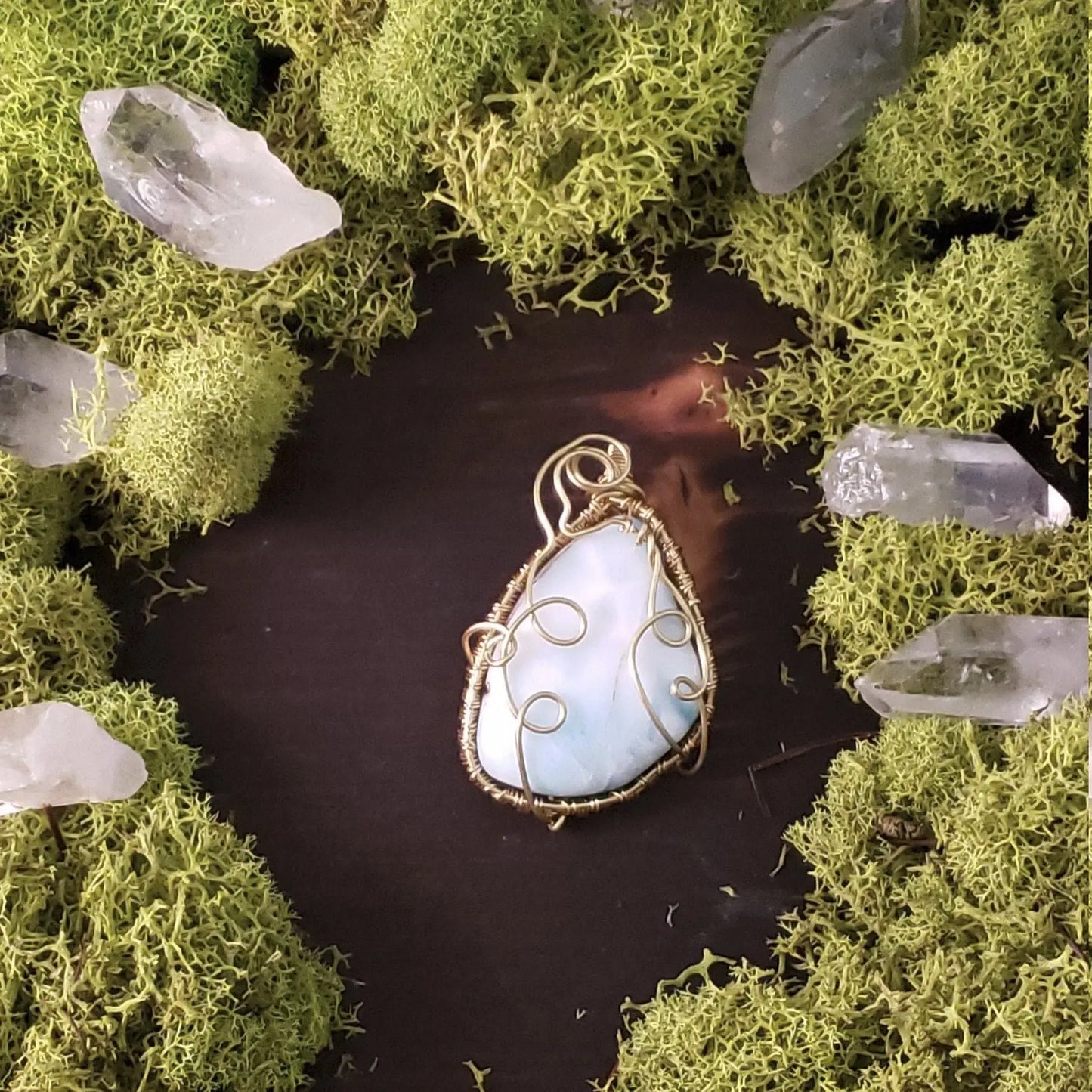 Larimar Copper Wire Wrapped Pendant gemstone pendant, Larimar