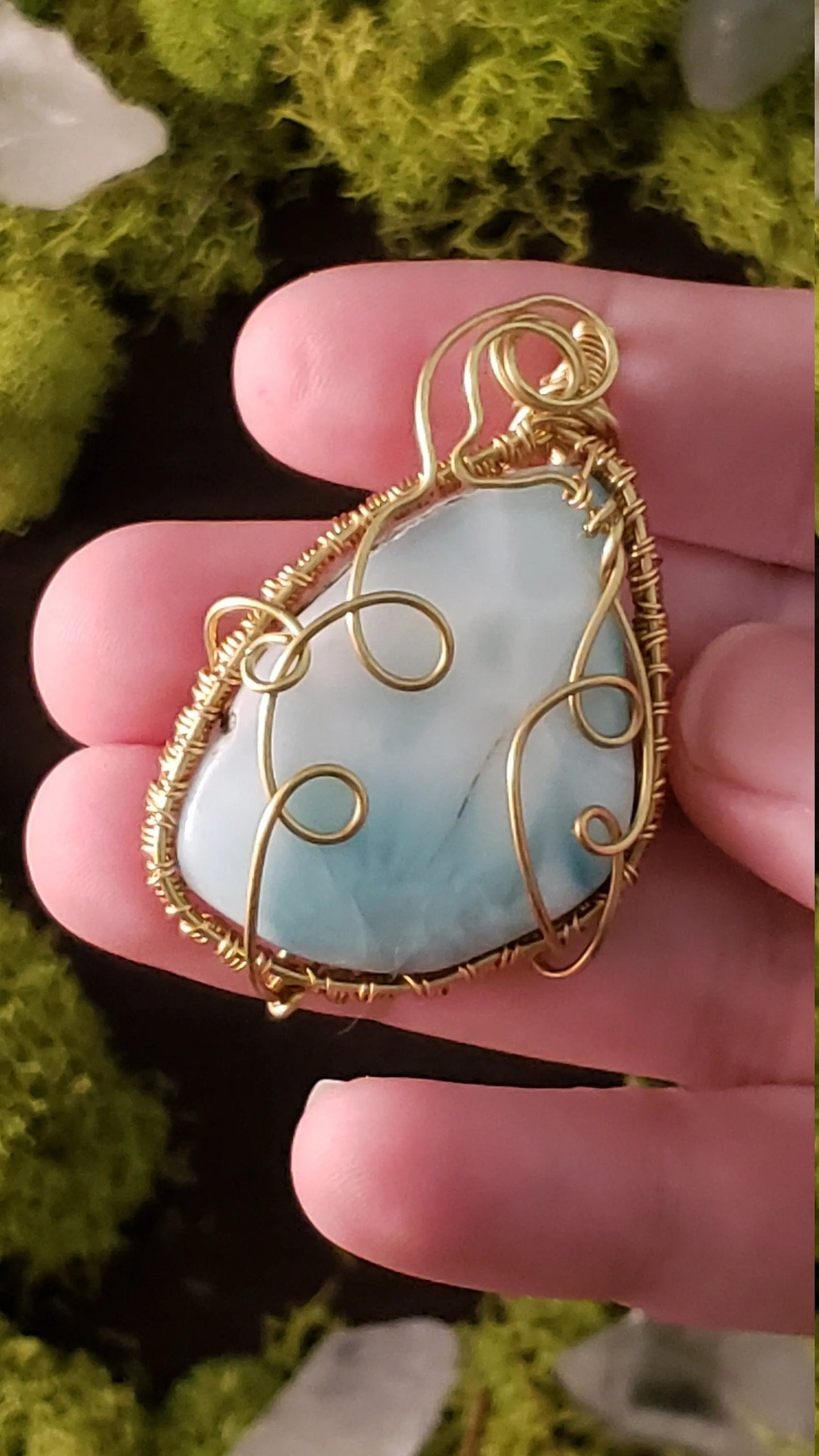 Larimar Copper Wire Wrapped Pendant gemstone pendant, Larimar