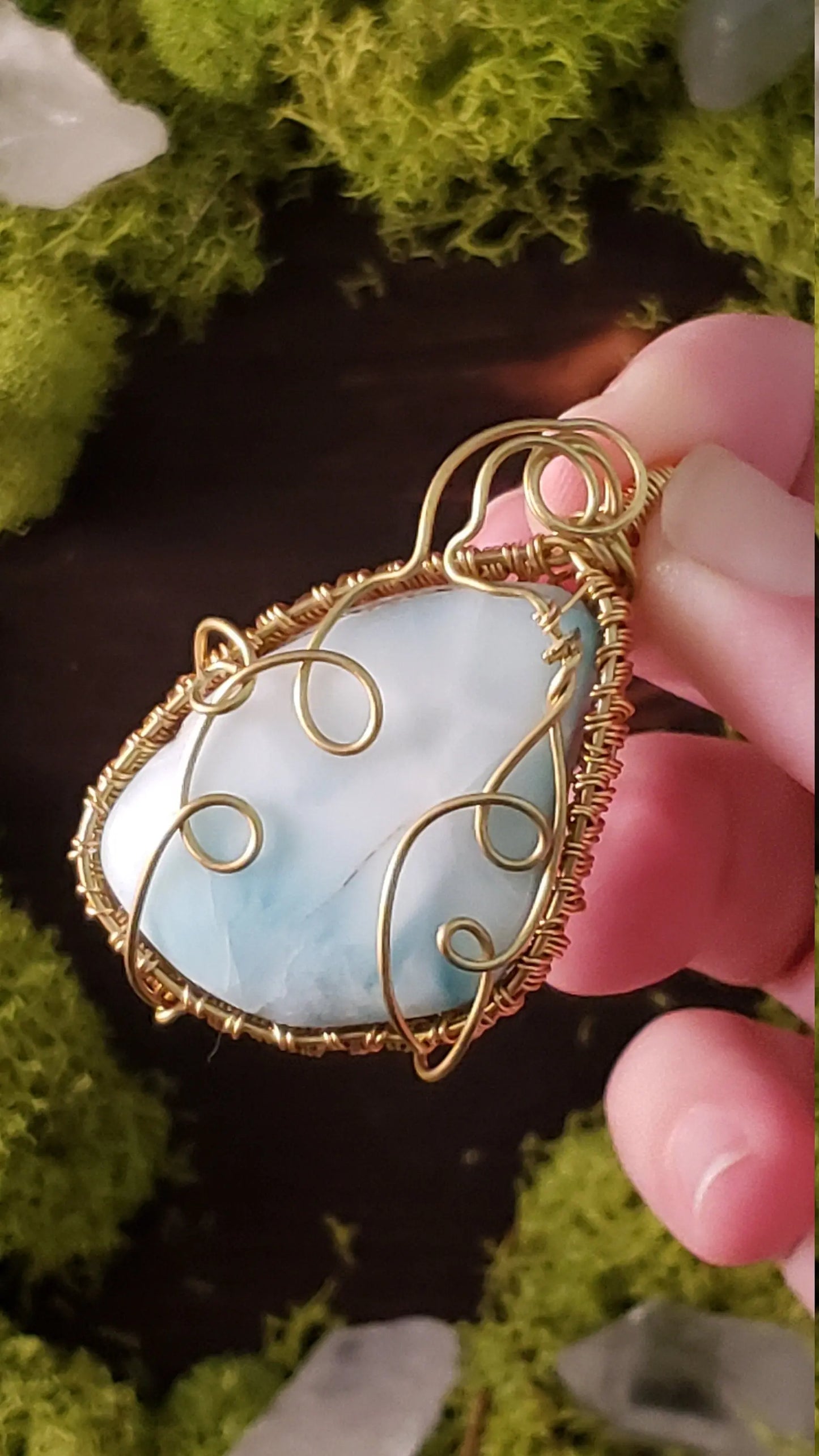 Larimar Copper Wire Wrapped Pendant gemstone pendant, Larimar
