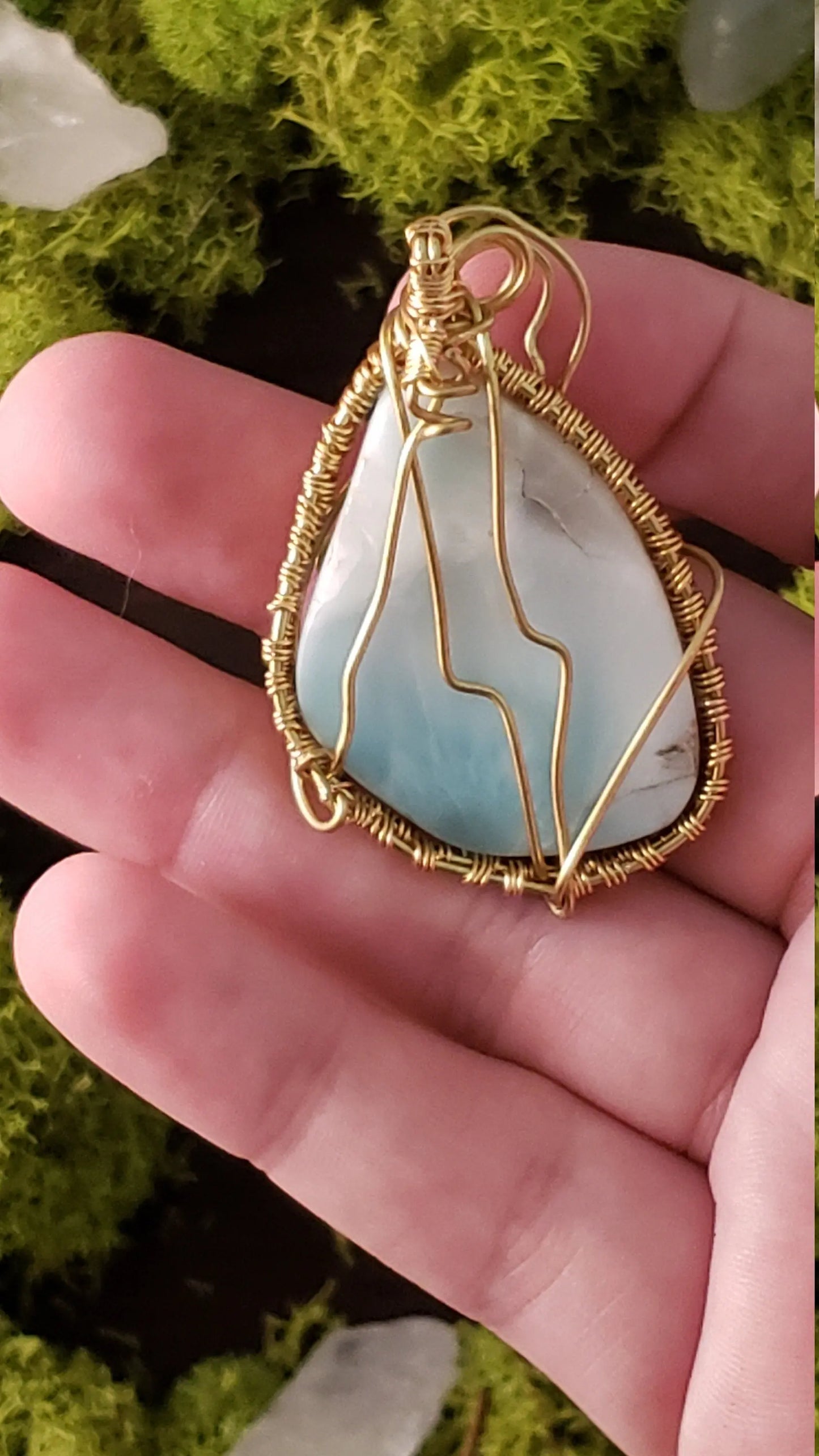 Larimar Copper Wire Wrapped Pendant gemstone pendant, Larimar