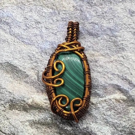 Malachite Pendant, Handmade Wire Pendant - moonlitbeading