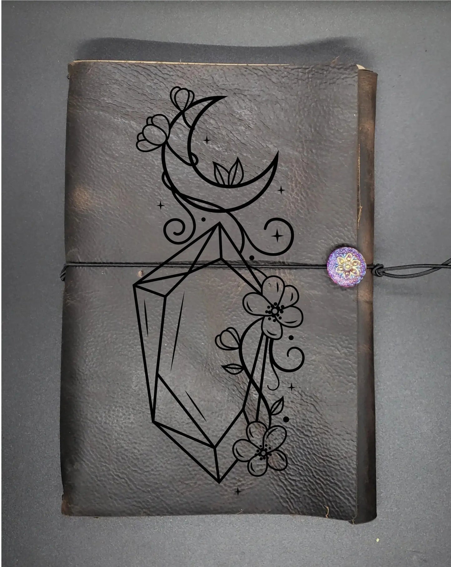 Moon and Crystals Leather Traveller's Journal, 3 Designs to choose from