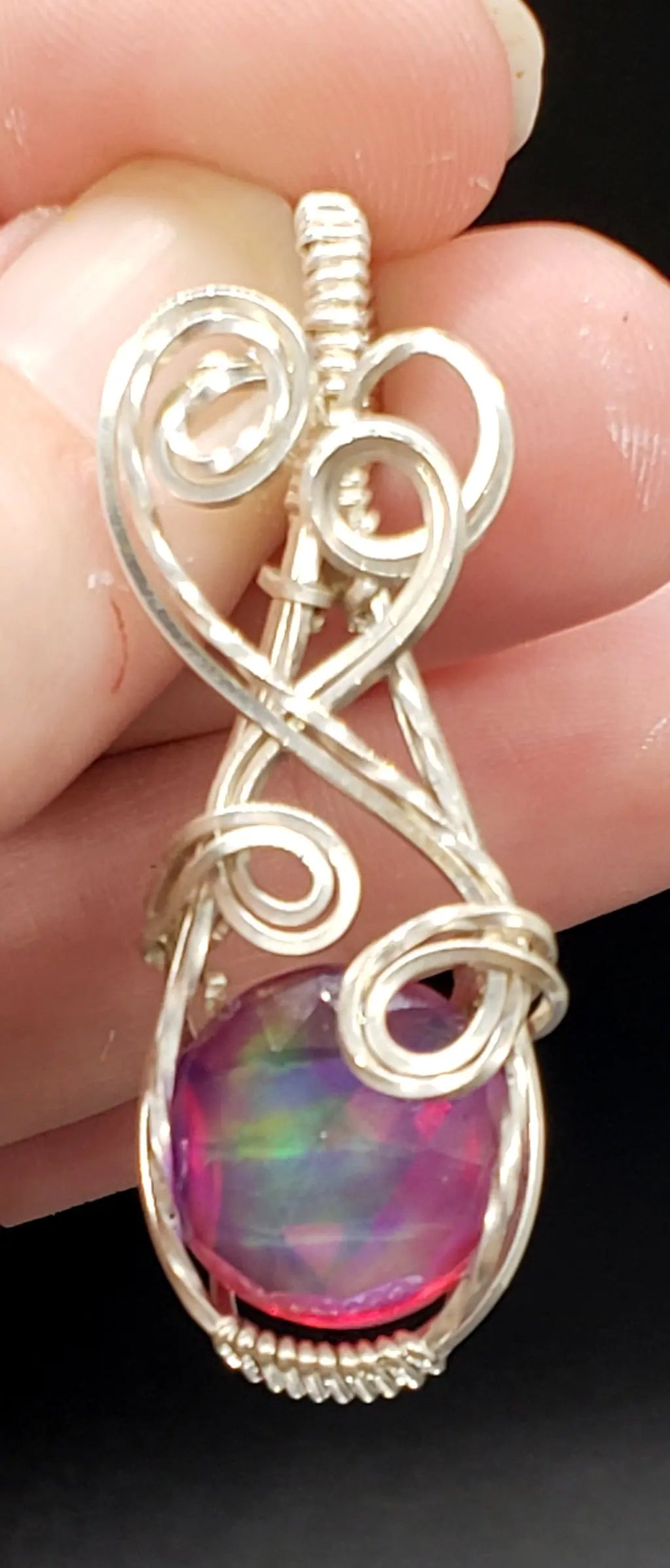 Pink Aurora Opal Pendant, Floating Elven Crystal Pendant gemstone pendant, opal