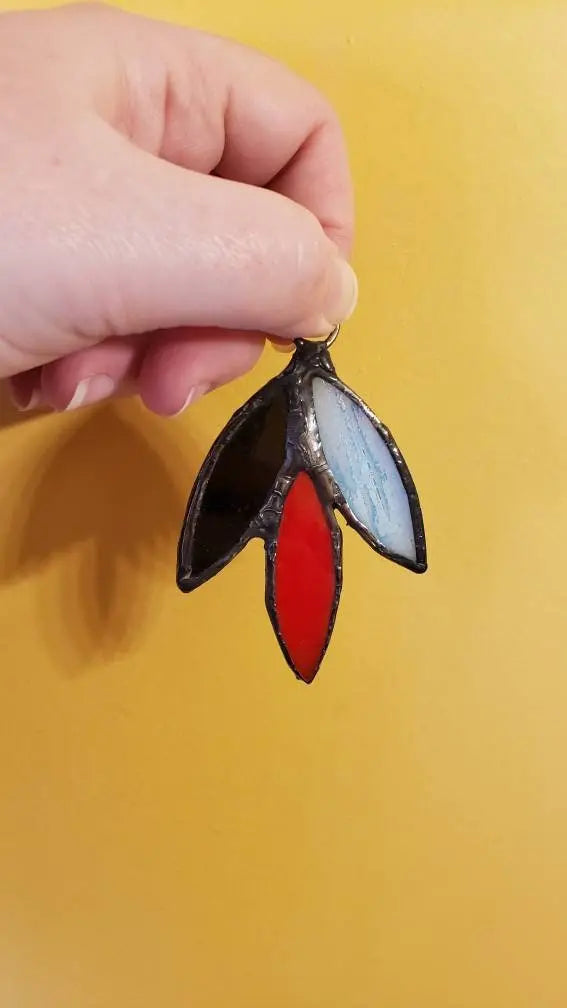 Polyamorous Flower Suncatcher, LGBTQ+ Floral stained glass blue, lgbtq+, polyamorous, red, stained glass, suncatcher