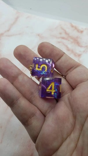 Purple Sharp Edge Iridescent Polyhedral Dice Earrings, DnD gift dice earrings