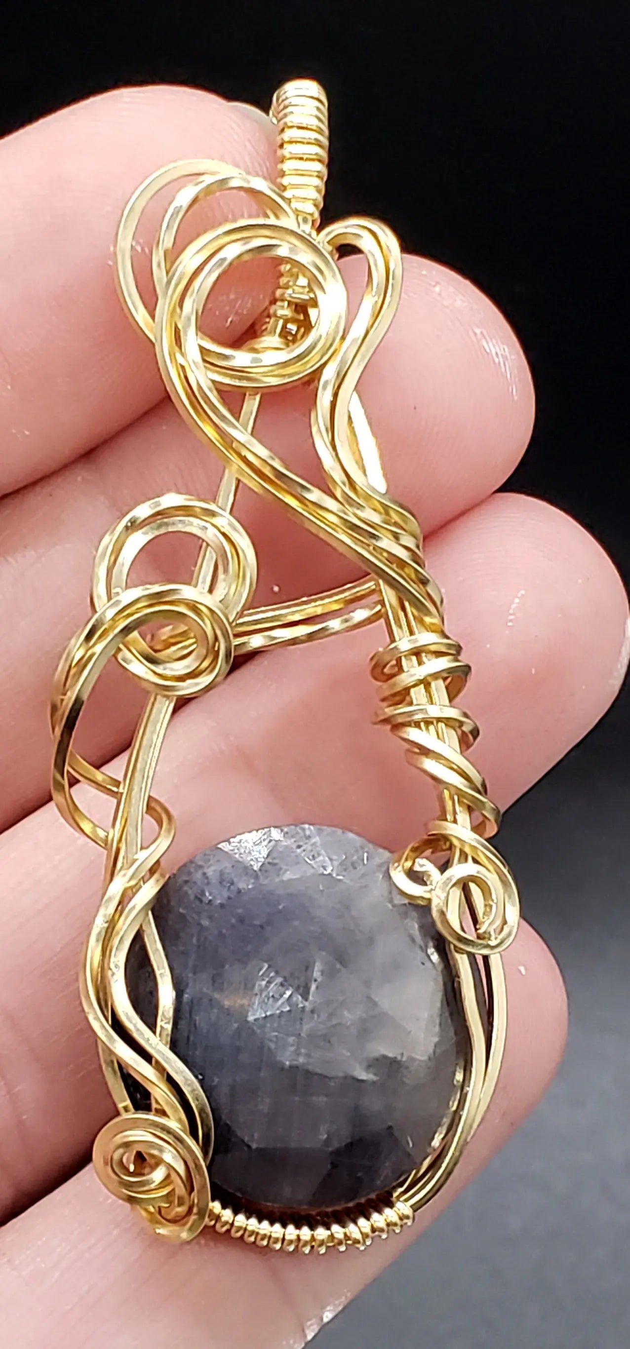 Sapphire Opal Pendant, Floating Elven Crystal Pendant gemstone pendant, sapphire