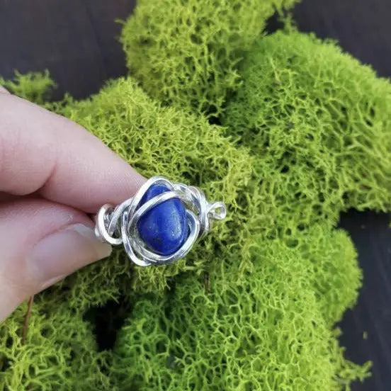 Silver Lapis Lazuli Ring Size 5 - moonlitbeading