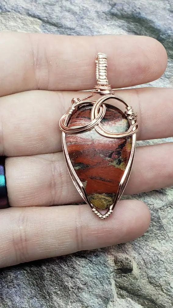 Snake Skin Red Jasper Pendant - moonlitbeading