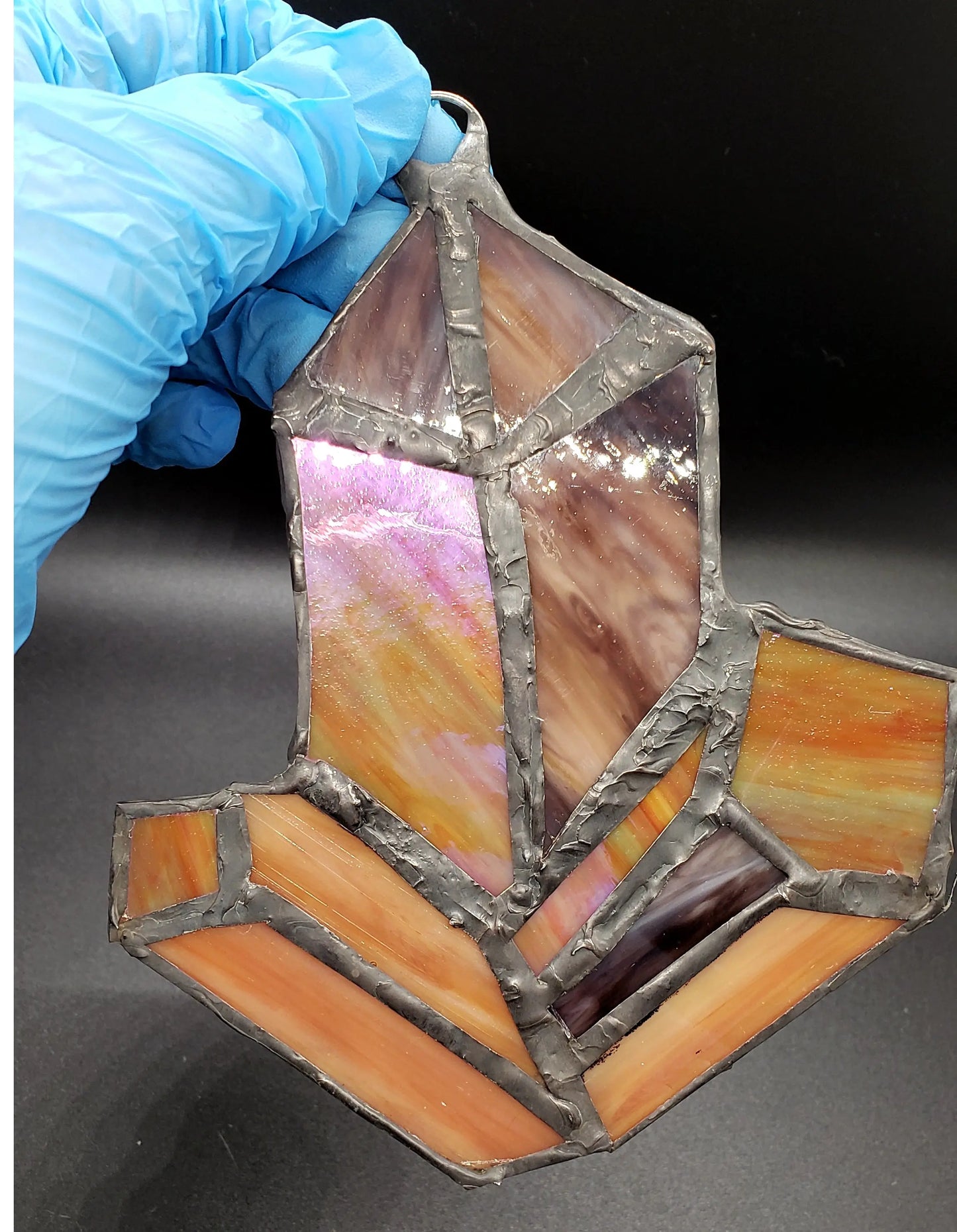 Stained Glass Crystal Cluster blue, crystal cluster, green, pink, stained glass, suncatcher