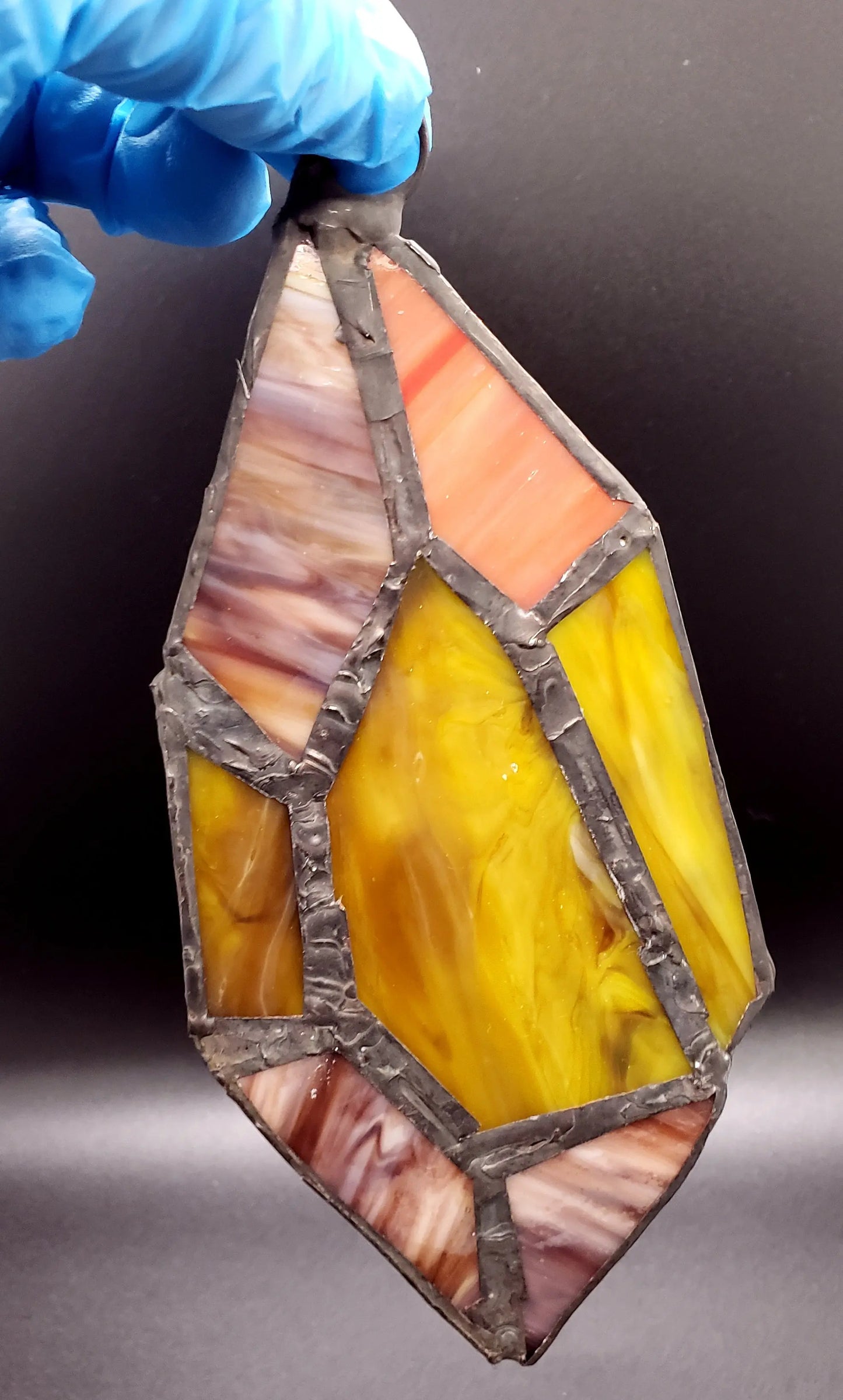 Stained Glass Crystal Point blue, crystal cluster, green, pink, red, stained glass, suncatcher