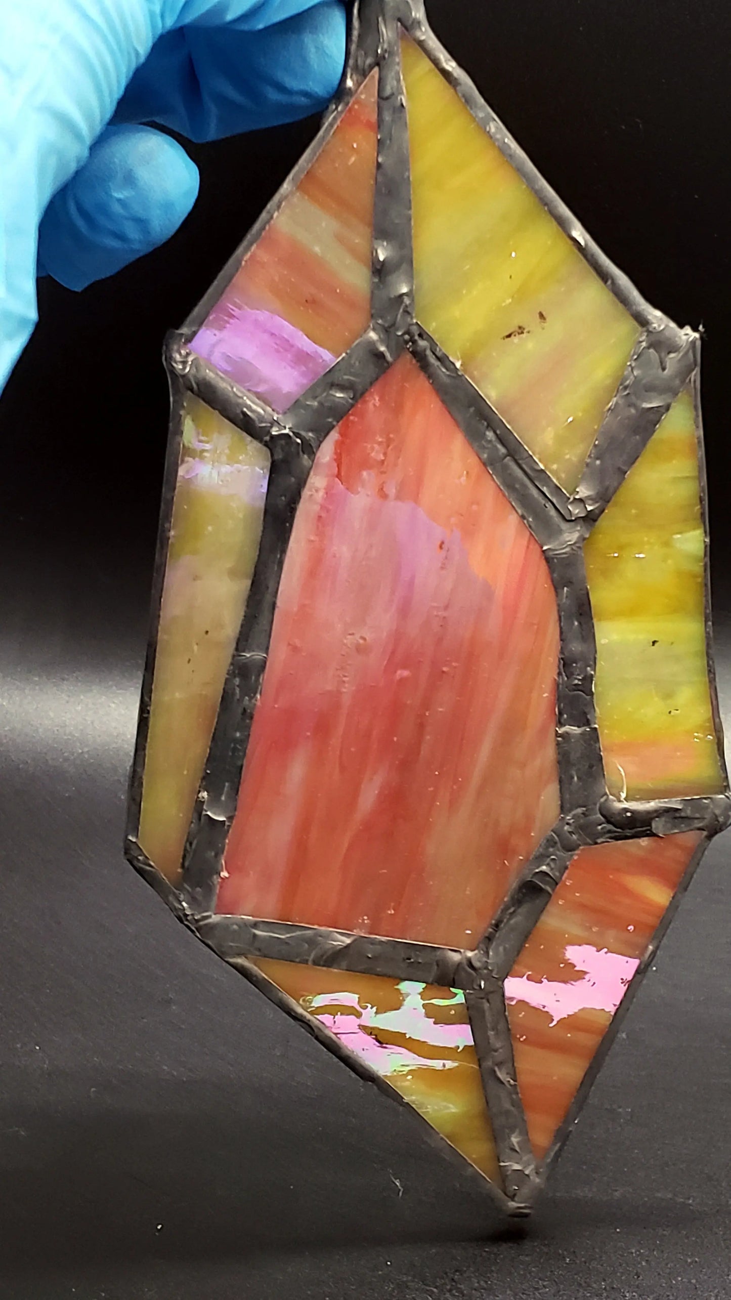 Stained Glass Crystal Point blue, crystal cluster, green, pink, stained glass, suncatcher