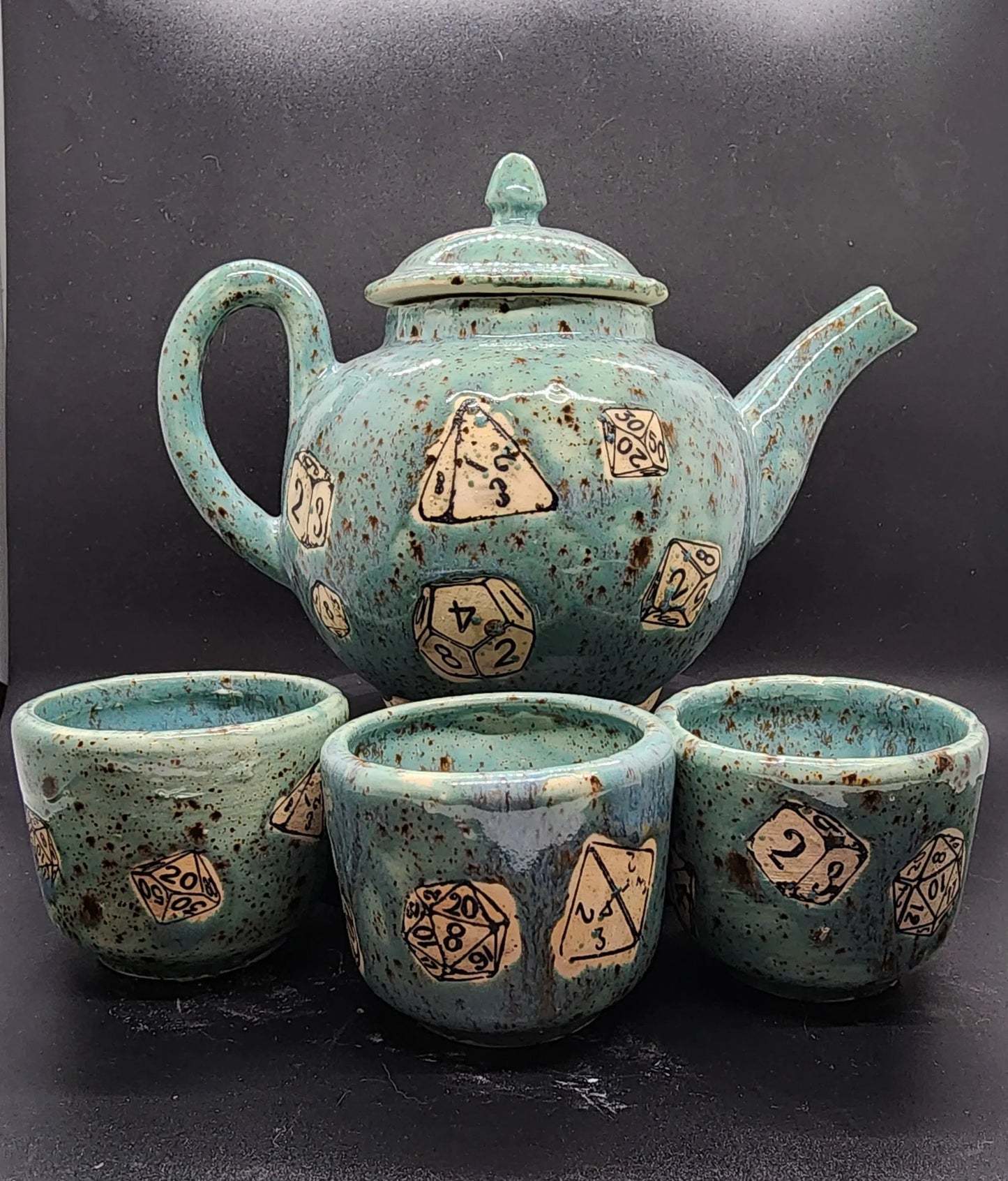 Custom TTRPG Dice Themed East Asian Style Tea Set, DnD Tea Set