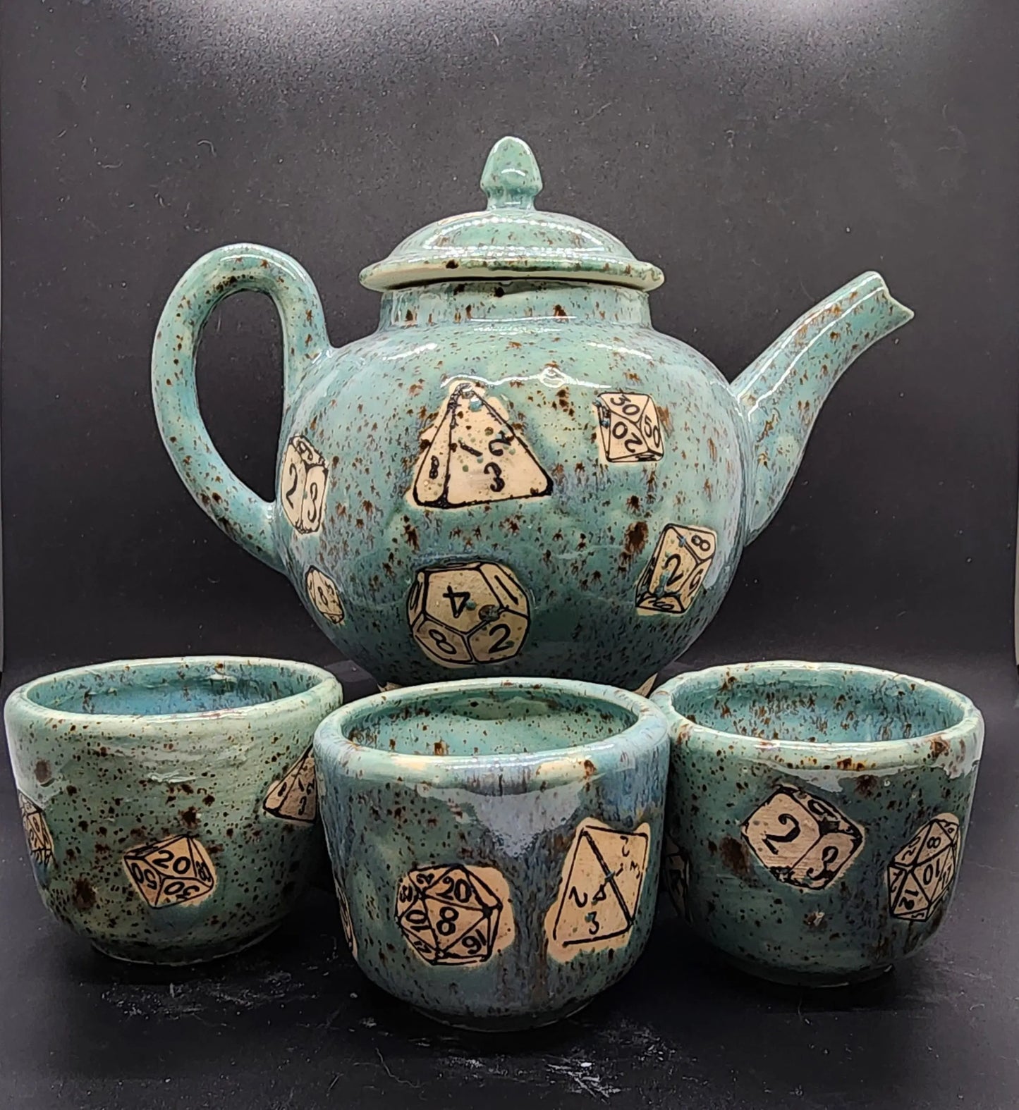Custom TTRPG Dice Themed East Asian Style Tea Set, DnD Tea Set