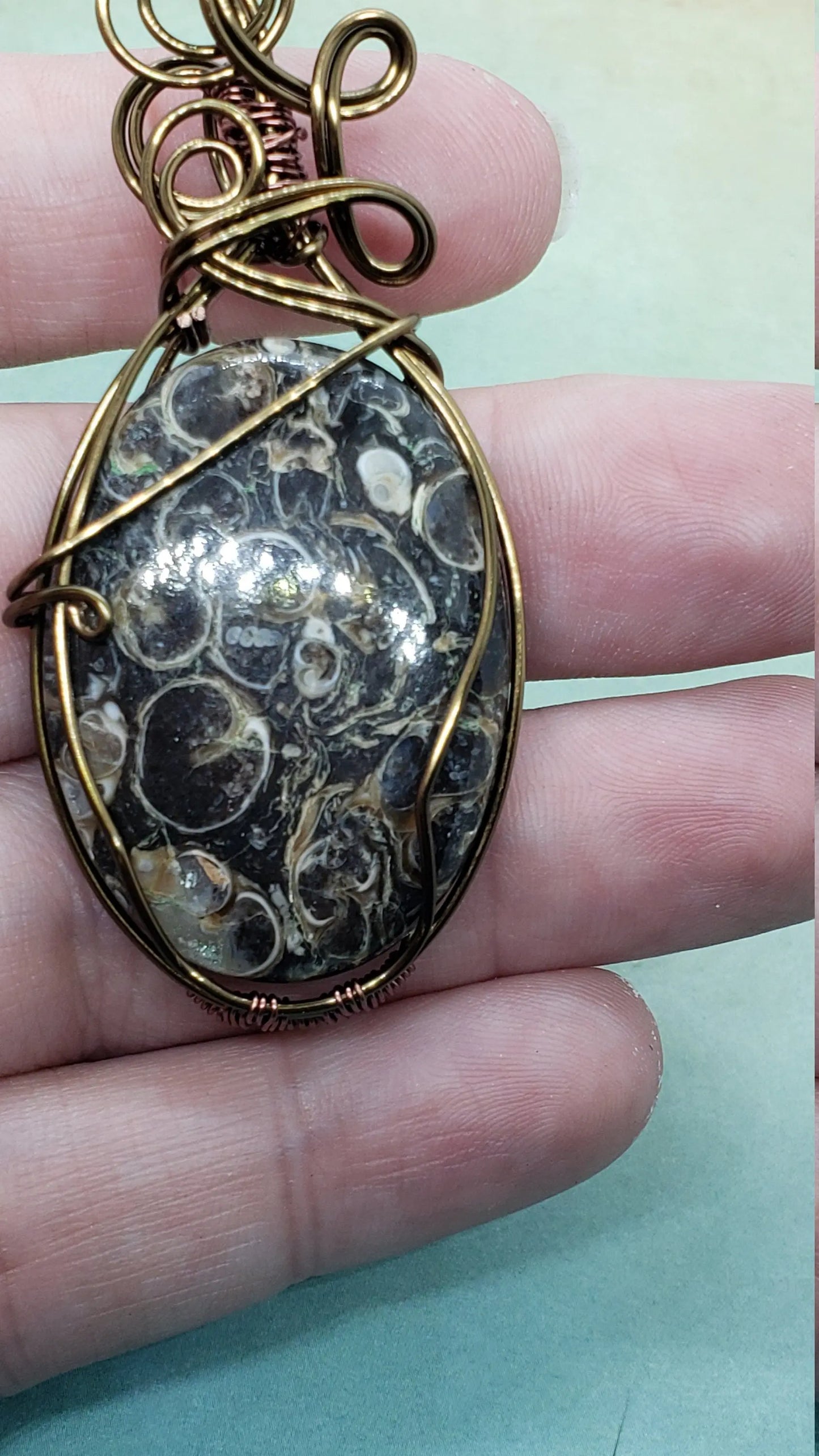 Turritella Agate Pendant, Fossil Pendant gemstone pendant, Turritella