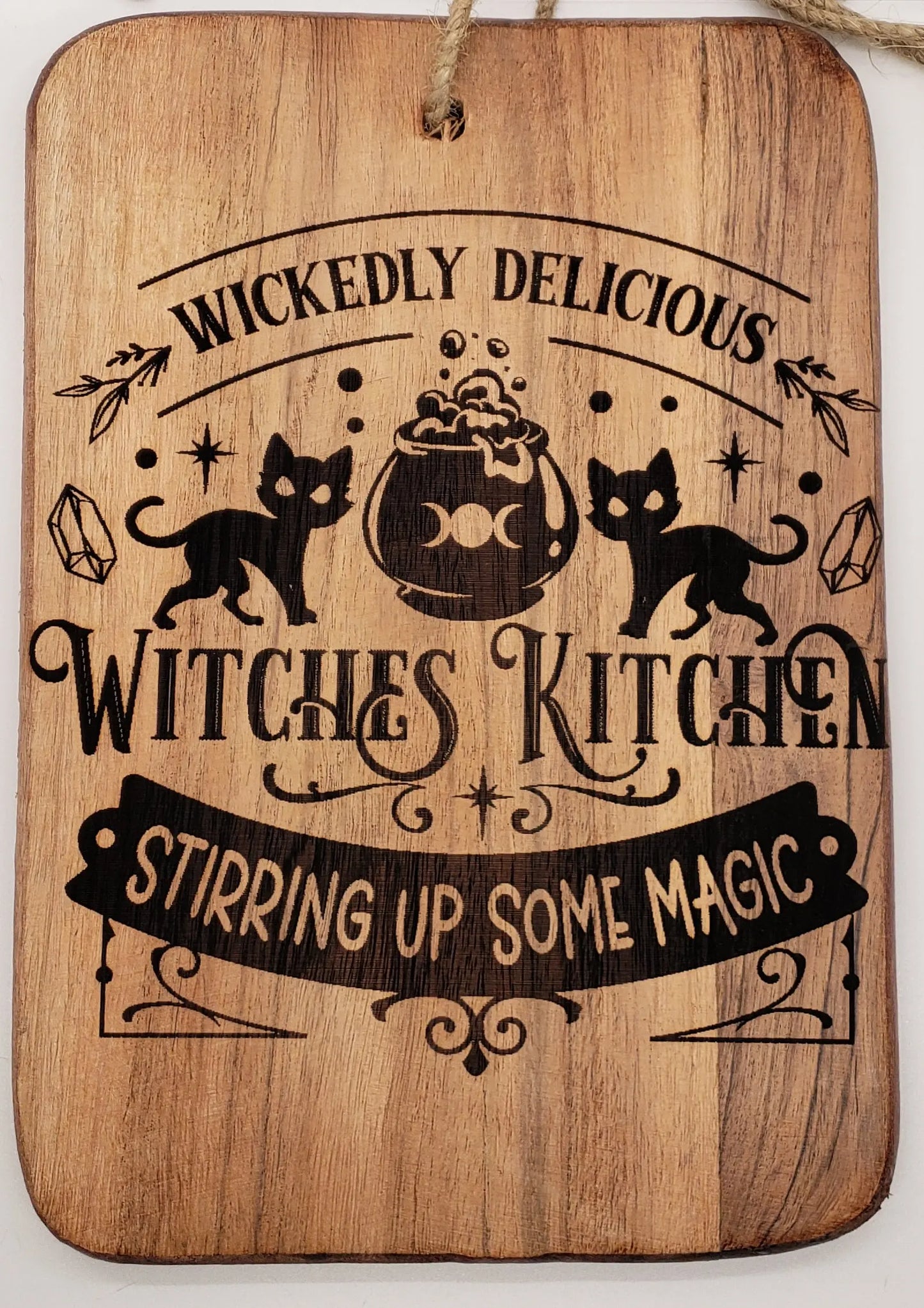 WIckedly Delicious Witches Kitchen Engraved Cutting Board, Witchy Homewarming gift, Coffee Lovers, Kitchen Witch bamboo, cat, cutting board, witch