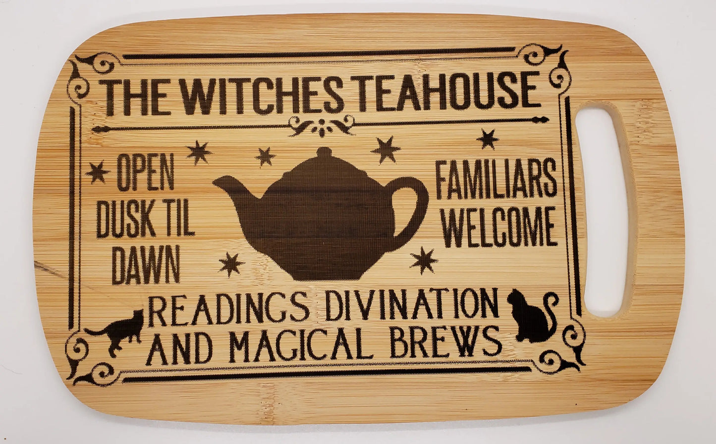 Witches Teahouse Engraved Cutting Board, Witchy Homewarming gift, Tea Lovers, Kitchen Witch bamboo, cutting board, tea, witch