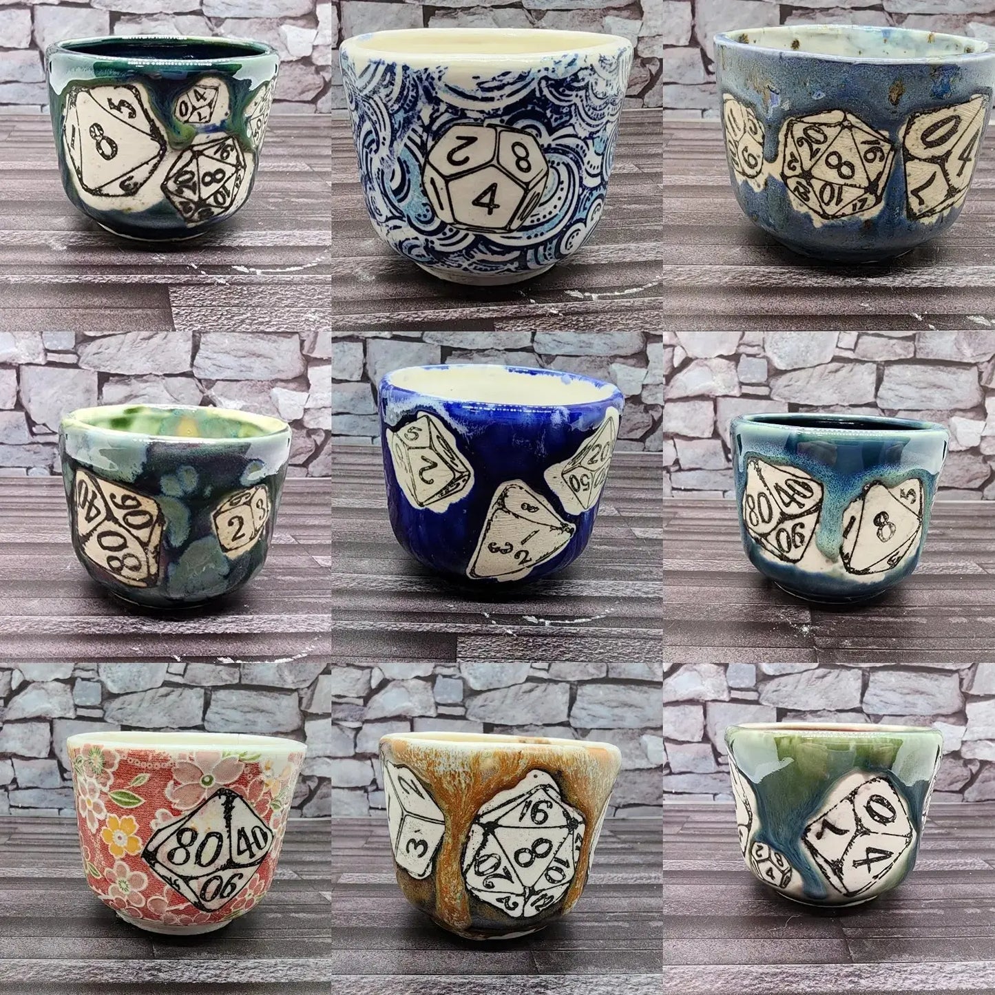 Custom DnD Dungeons and Dragons Japanese Style Tea Cup, Dice Tea Cup moonlitbeading