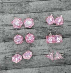 Pink Sharp Edge Iridescent Polyhedral Dice Earrings, DnD gift