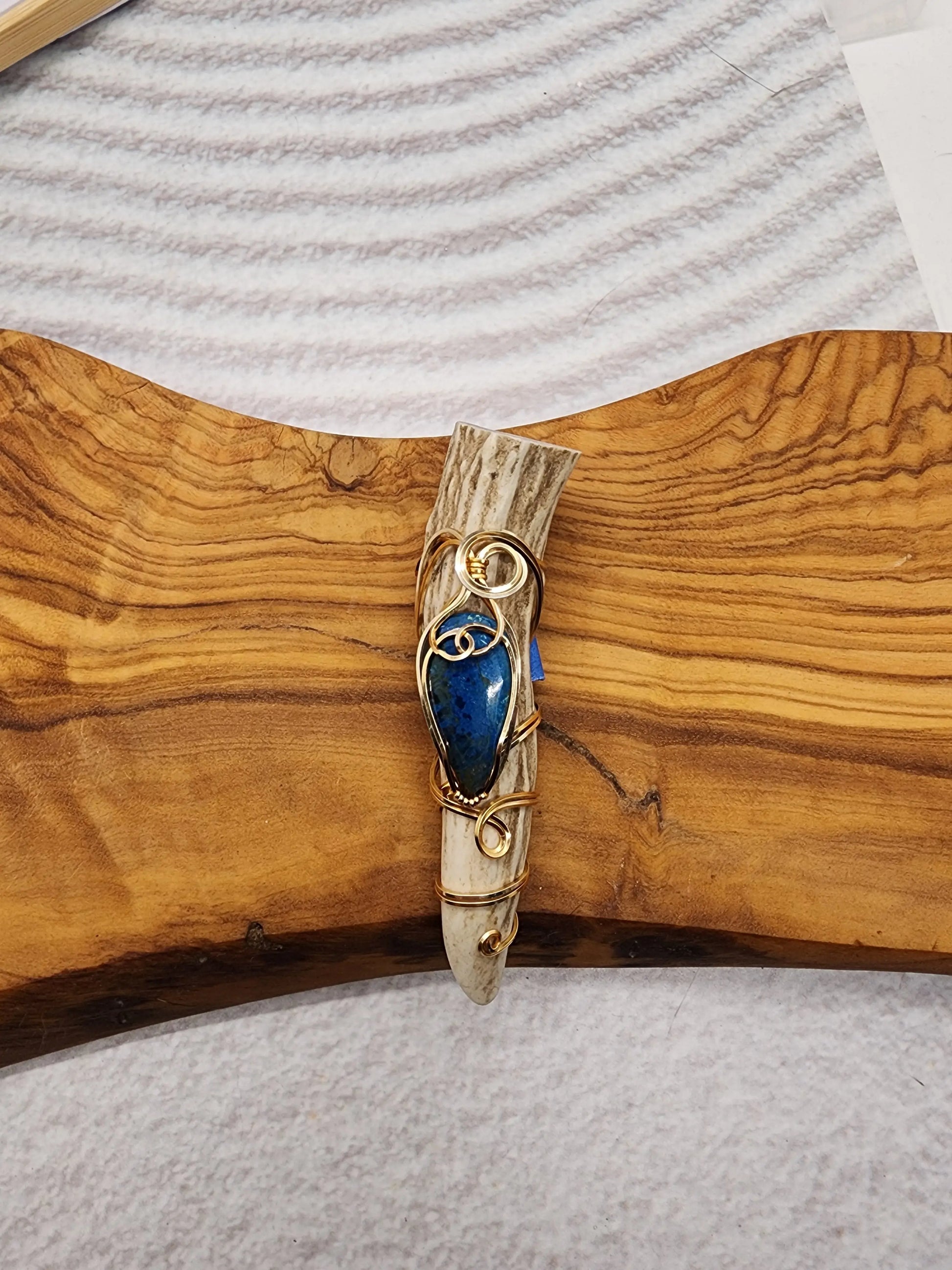 Wire Wrapped Shattuckite and Antler Pendant moonlitbeading
