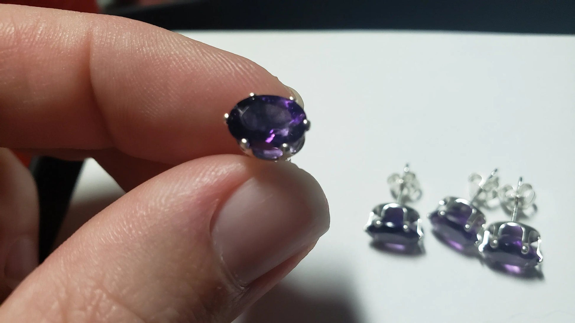Amethyst Stud Earrings, 8x6mm, Valentine's Day Gift - moonlitbeading
