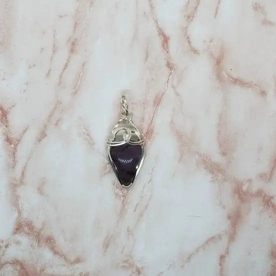 Amethyst Swirl, Tear Drop Wire Wrapped Pendant - moonlitbeading