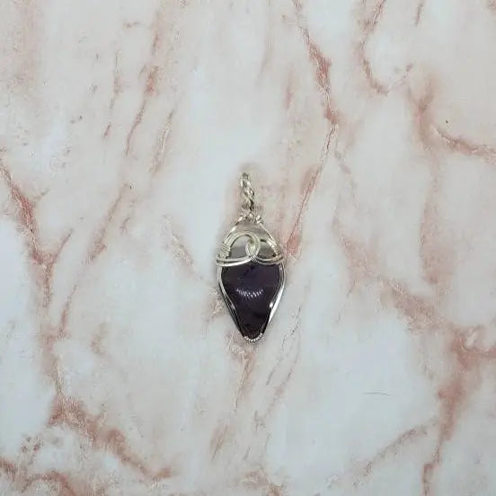 Amethyst Swirl, Tear Drop Wire Wrapped Pendant - moonlitbeading