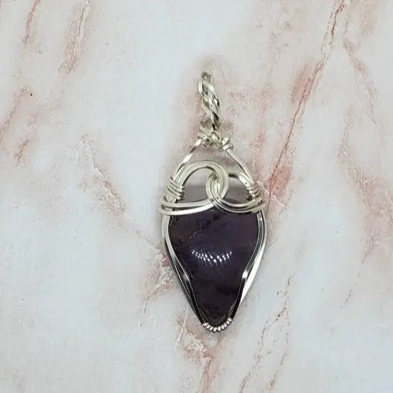 Amethyst Swirl, Tear Drop Wire Wrapped Pendant - moonlitbeading