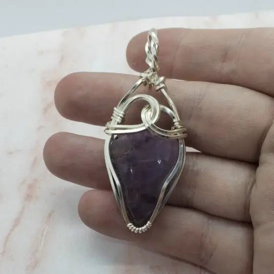 Amethyst Swirl, Tear Drop Wire Wrapped Pendant - moonlitbeading