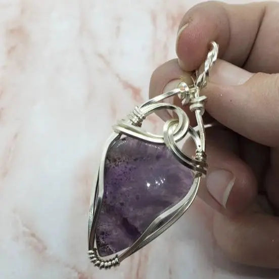 Amethyst Swirl, Tear Drop Wire Wrapped Pendant - moonlitbeading