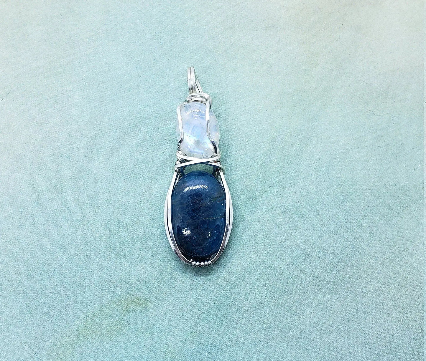Apatite and Moonstone, Dual Stone Wire Wrapped Pendant, Protect Pendant - moonlitbeading